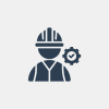 Construction worker icon with gear and checkmark.